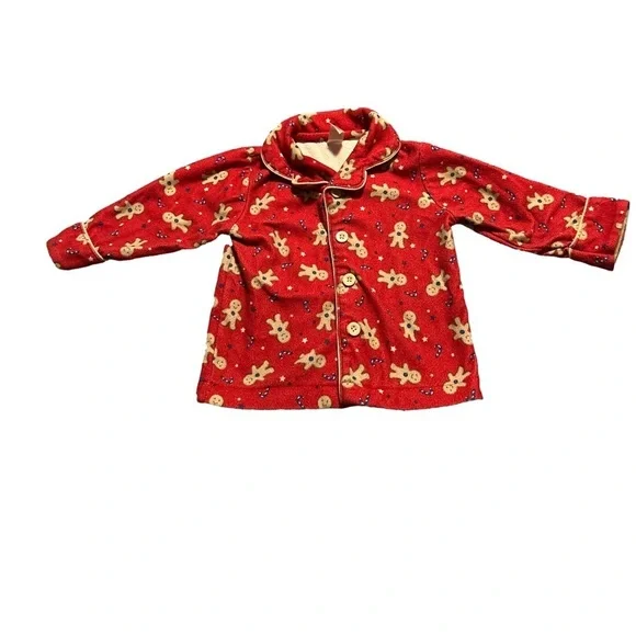 Red Button Up Gingerbread Pyjamas Size 2T - Picture 2 of 8